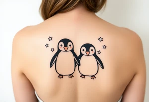 Penguin couples tatto with stars tattoo idea
