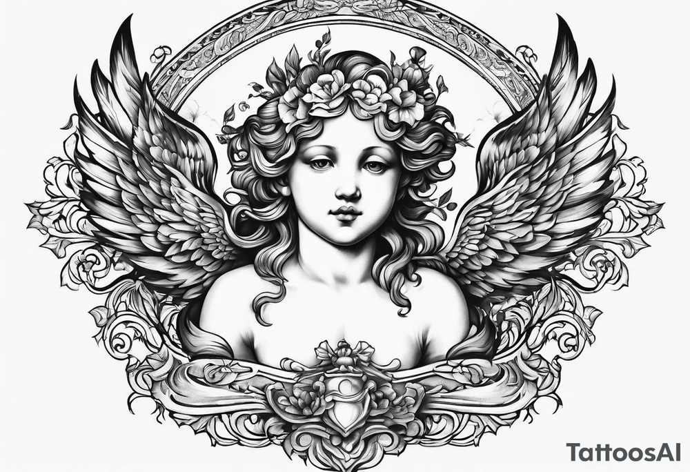 Flying Cherub renaissance style tattoo idea