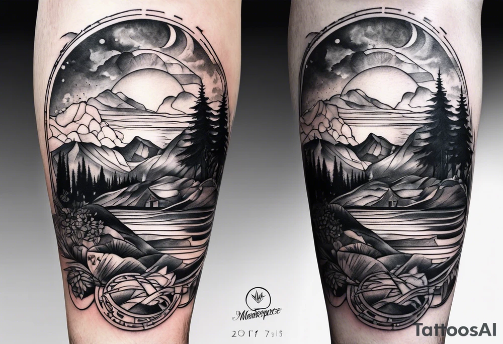 tattoo about travel for mans leg tattoo idea