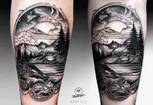 tattoo about travel for mans leg tattoo idea