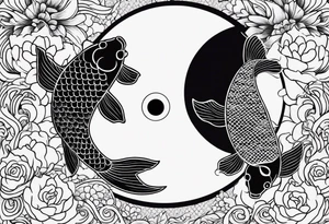 Koi fish yin and yang with moon tattoo idea