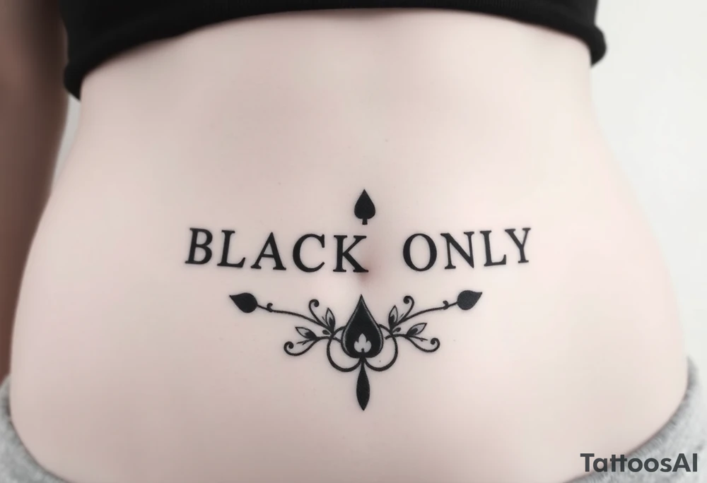 text reading "BLACK ONLY" across a womb tattoo decorated with spades tattoo idea