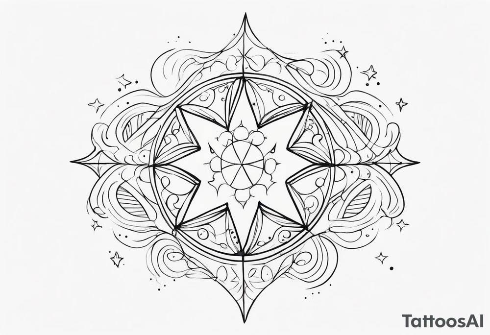 fine line with stars, swirls, dots tattoo idea
