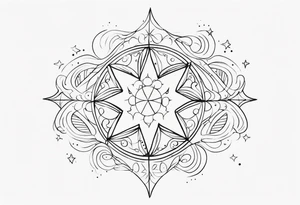 fine line with stars, swirls, dots tattoo idea