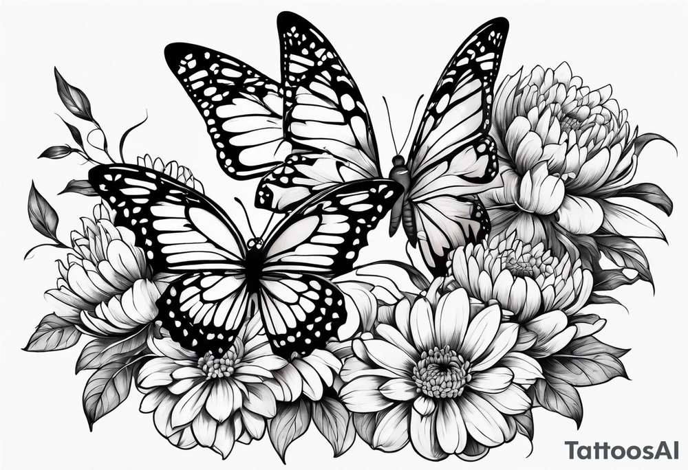 Butterflies and chrysanthemums tattoo idea
