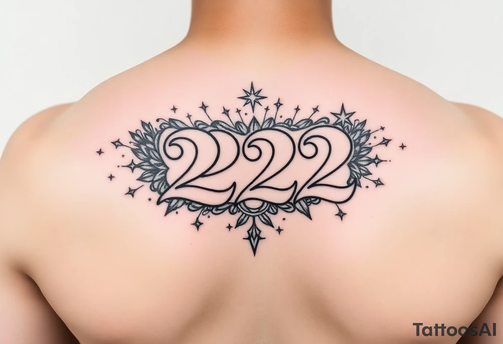 Bold 222 surrounded with love and stardust and vibration tattoo idea
