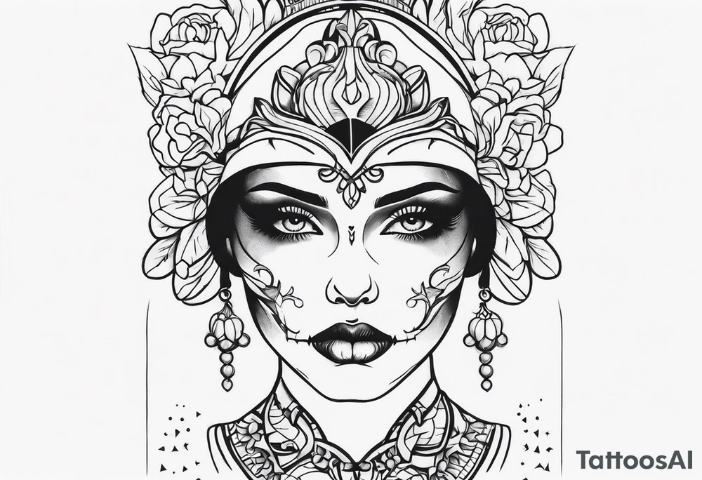 SKULL FEMALE FACE tattoo idea