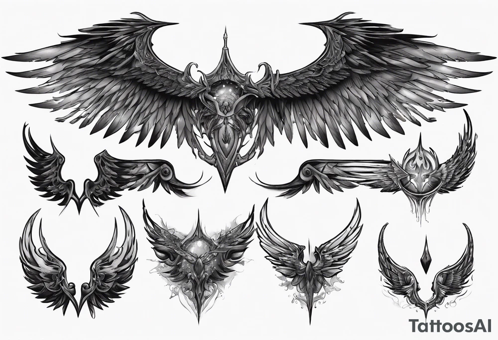 dark mystical wings tattoo idea