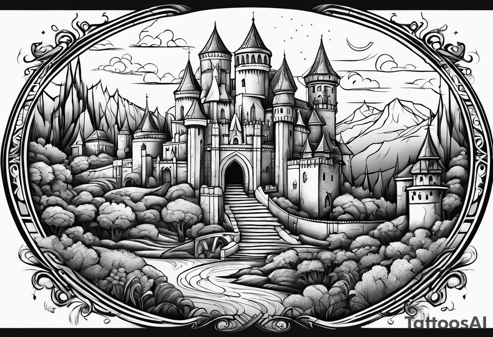 medieval tribal city land vignette tattoo idea