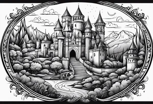 medieval tribal city land vignette tattoo idea