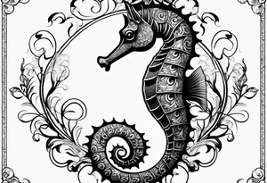 seahorse on white background, black and white fit in picture tattoo idea