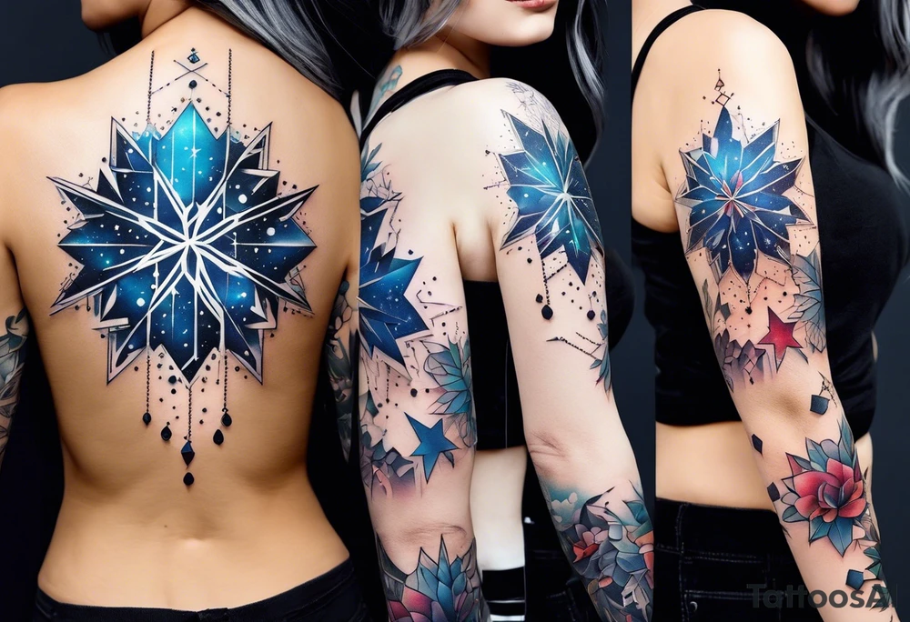 Constellation, girl, snowflake tattoo idea