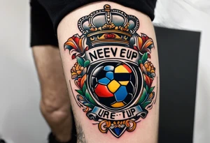 never give up, soccer, golfing, motorbike, coaching soccer, gym, friends, Holland, France, music tattoo idea