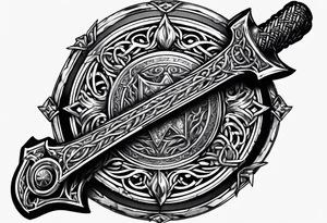 Valhalla sword round shield axe barbed wire chains tattoo idea