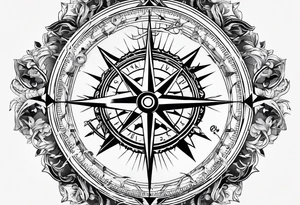 Nautical compass with New Zealand map outline behind it with wrap around rope and southern cross tattoo idea