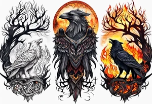 Germanic warrior
  tree of life on fire

wolf and a raven tattoo idea