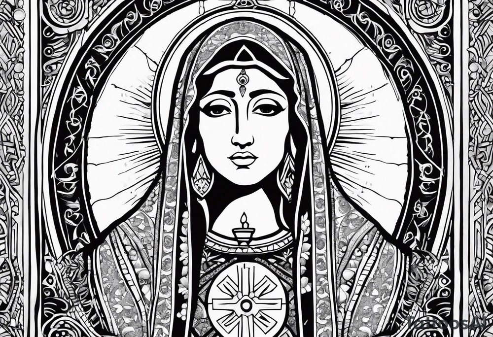 “Totus tuus”
with image of Our Lady of Aparecida outline tattoo idea