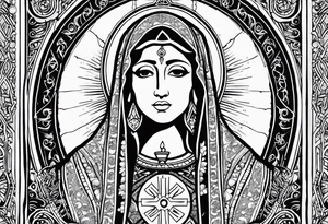 “Totus tuus”
with image of Our Lady of Aparecida outline tattoo idea