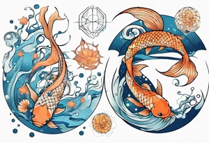 Water scene, featuring koi karp, jellyfish, the moon. With nods to Pisces. tattoo idea