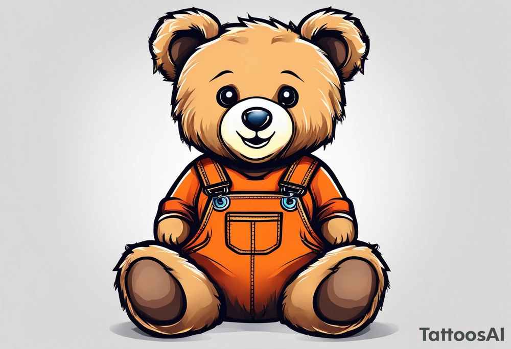 standing teddy bear in overalls tattoo idea