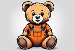 standing teddy bear in overalls tattoo idea