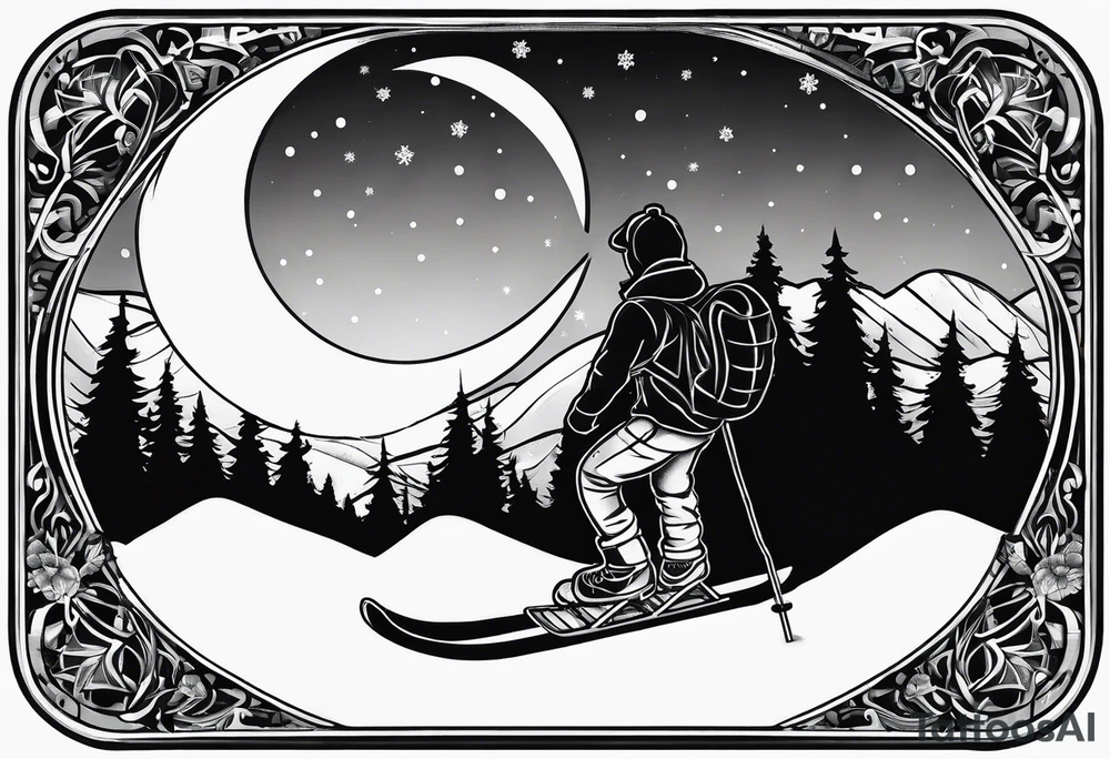 snowshoes and a moon above tattoo idea