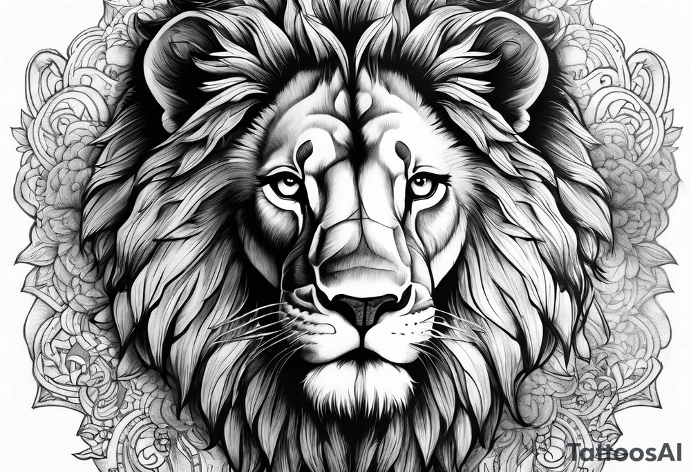 Lion head with Psalm 138:7 written out under it on a half sleeve. tattoo idea