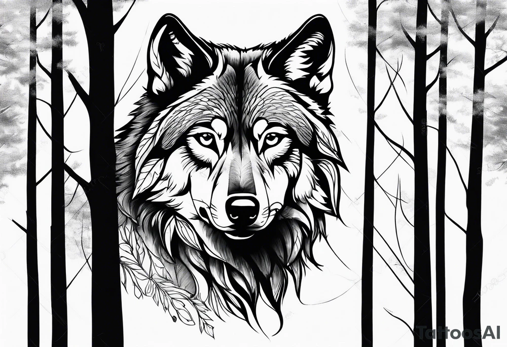Wolf in a forest tattoo idea