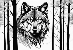 Wolf in a forest tattoo idea