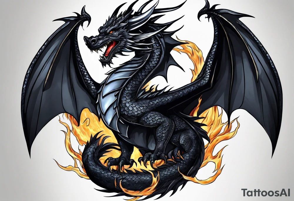 Black dragon surrounded by lightning. tattoo idea