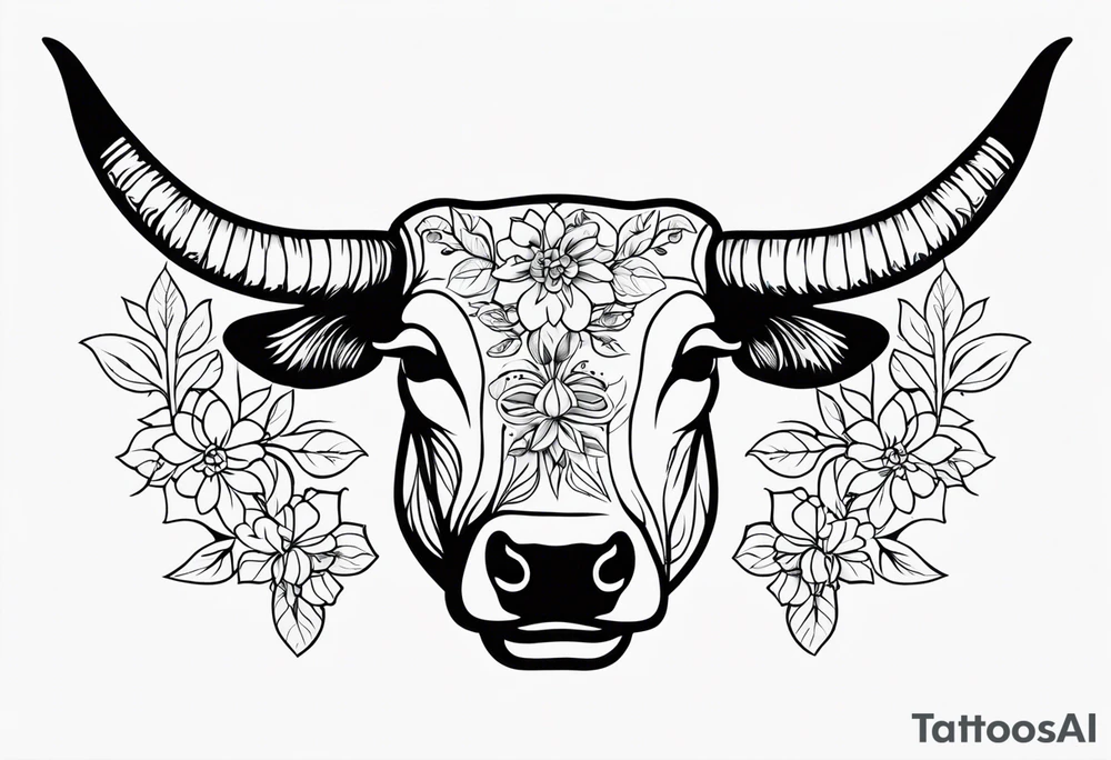 floral steer head bones tattoo idea