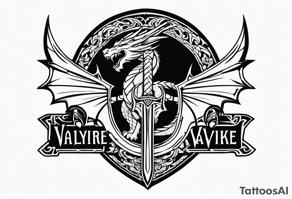 Valhalla sword shield dragon axe valkyrie tattoo idea