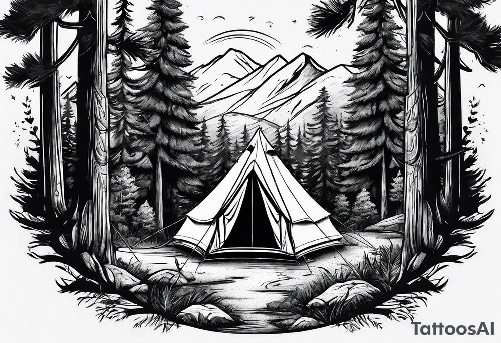 Camping in the forest tattoo idea