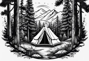 Camping in the forest tattoo idea