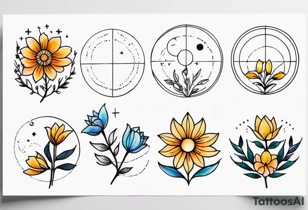 Lunar phases flowers tattoo idea