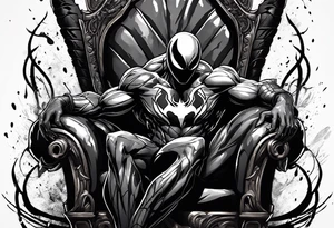 Smiling Venom on the symbiote throne with paint drip with Kobe’s black mamba symbol on the chest tattoo idea