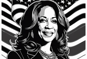 Kamala Harris as a talking jackass, United States flag, circular motif tattoo idea