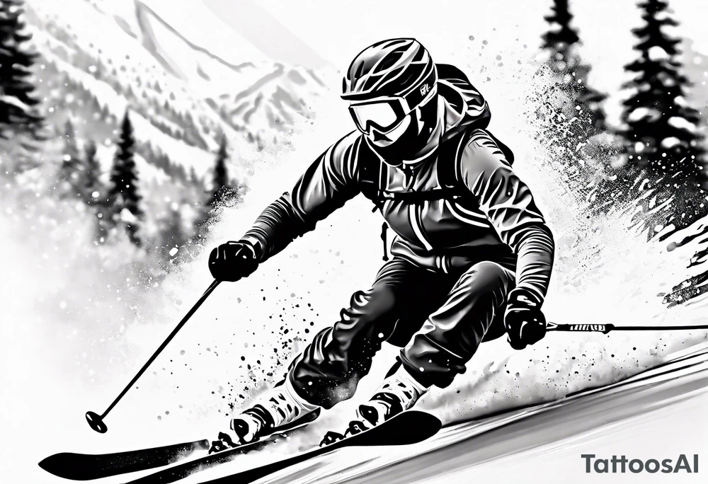 Skier in motion, fine line, more abstract tattoo idea