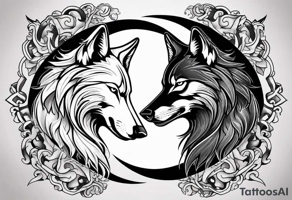 black wolf and white wolf in a ying yang style tattoo idea