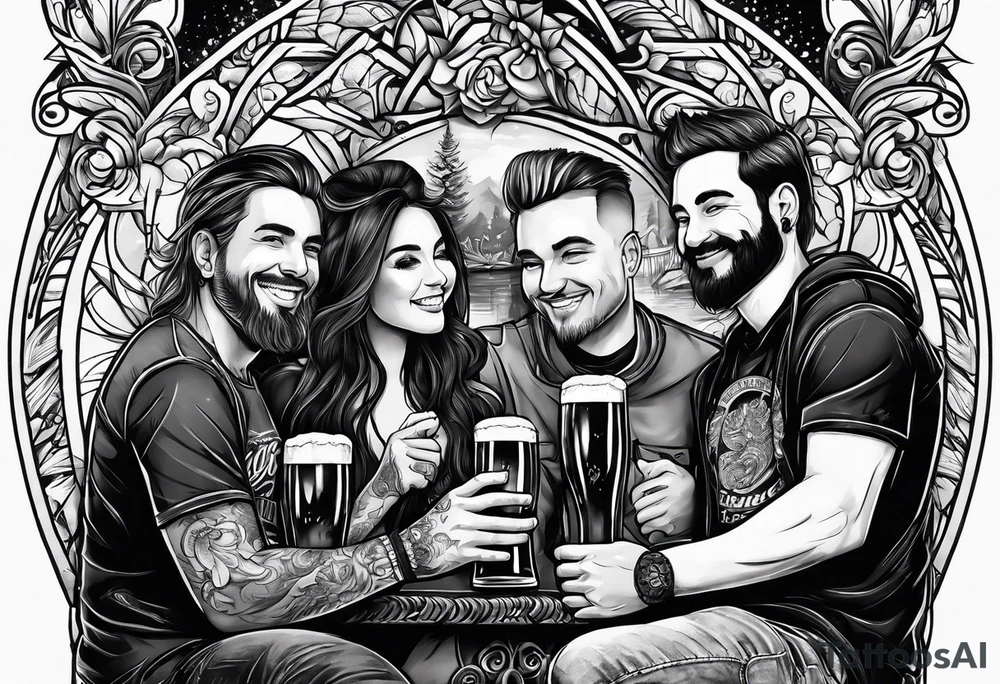 friends drinking beers tattoo idea