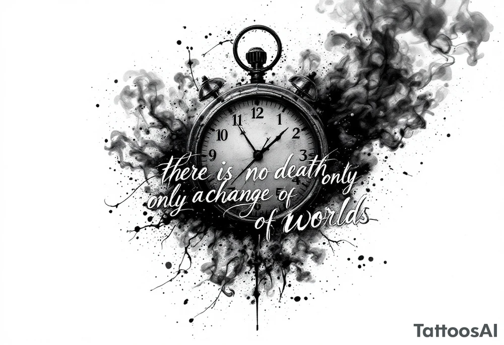 there is no death only a change of worlds with a time clock and smoke behind it tattoo idea