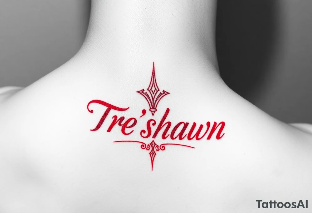 ankle tattoo that’s red  with the name tre’shawn on it tattoo idea