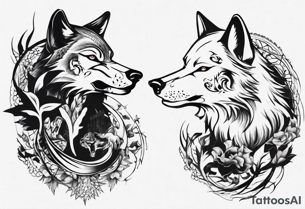 two wolves dancing tattoo idea
