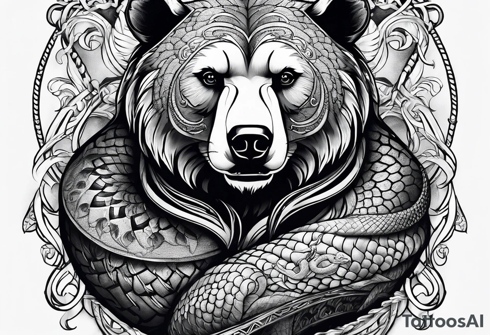 Bear with snake wrapped around it tattoo idea