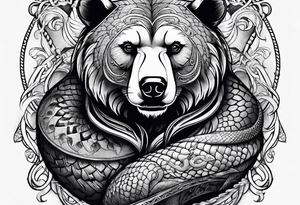 Bear with snake wrapped around it tattoo idea