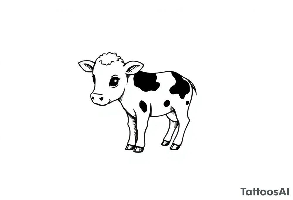 cute black and white baby cow tattoo idea