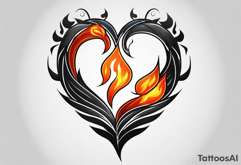 Twin flame symbol and fire. Make it small and minimalistic. Straight clean line border around the flame. Everything else black and white minus the twin flame fire. Flame is blue intertwined with orange/red. tattoo idea