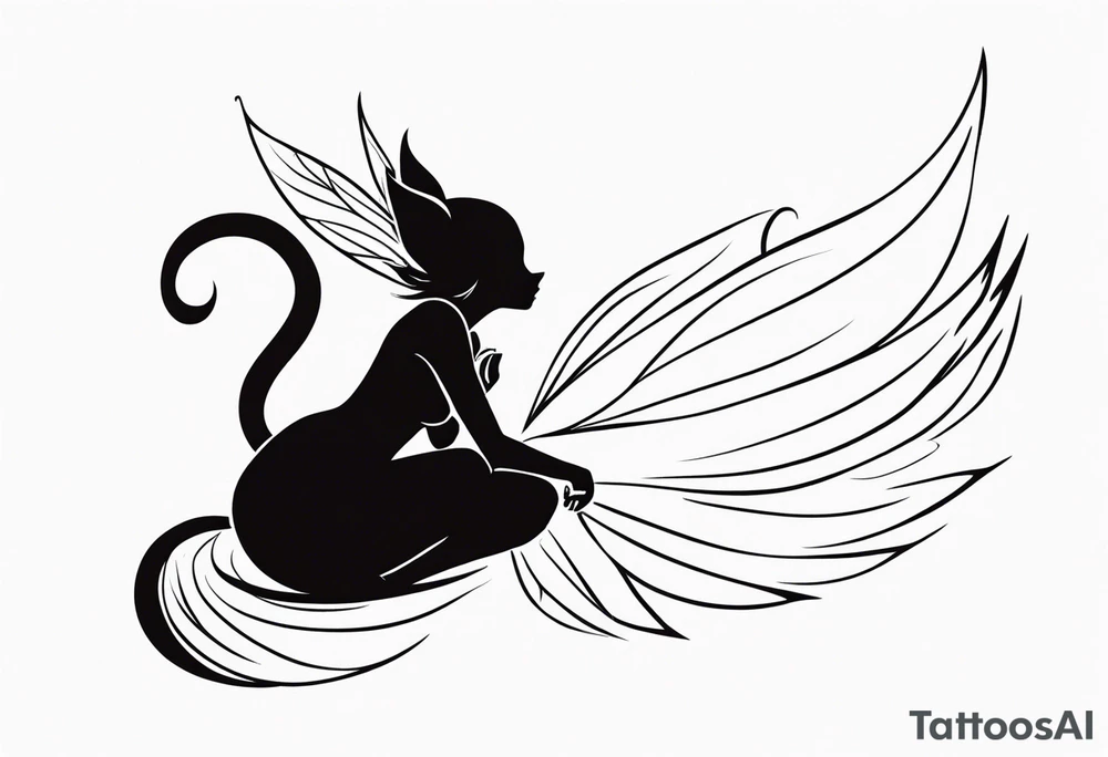 A fairy with a tail inspired by the logo of the show called Fairy Tail in a fetal position leaning in tattoo idea