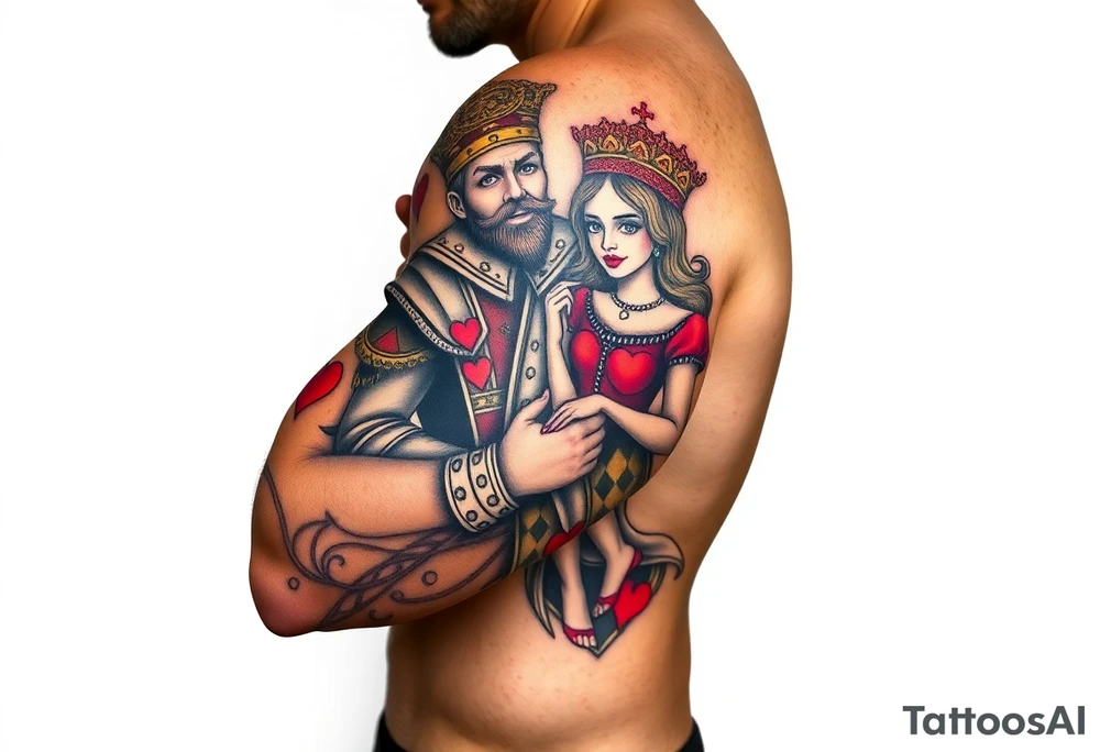 King of hearts holding a queen of hearts tattoo idea