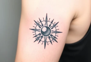 Compass with no declination marks shaped like a sun with a moon at the center of the image tattoo idea